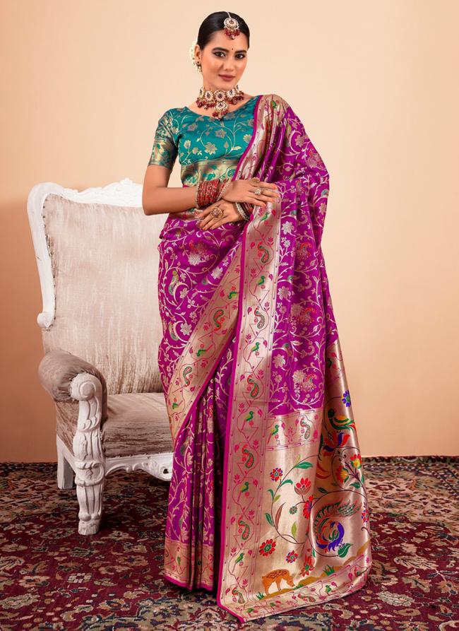 Paithani Silk Magenta Festival Wear Weaving Saree